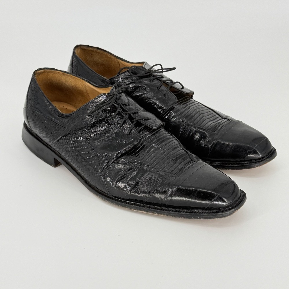 Studio Bellucci Lizard Leather Oxford Dress Shoes Mens 12 Lace Up Black Classic